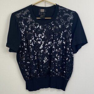 Vintage Escada Couture Black Sequin Wool Shell Top, 40 (EU)